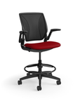 Humanscale World LM counter-height stool in parma red seat and black frame, front view