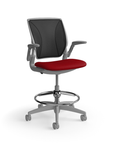 Humanscale World LM counter-height stool in parma red seat and gray frame, front view