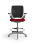 Humanscale World LM counter-height stool in parma red seat and gray frame, side view