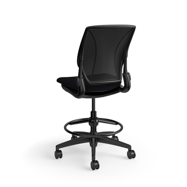 Humanscale World LM stool in black seat and black frame, back view. Kansas City Office Design.