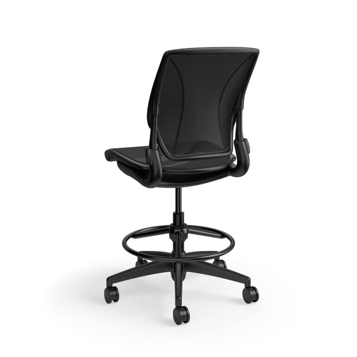 Humanscale World LM stool in black mesh seat and black frame, back view. Kansas City Office Design.
