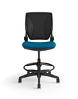 Humanscale World LM stool in peacock seat and black frame, front view. Kansas City Office Design.