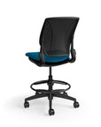 Humanscale World LM stool in peacock seat and black frame, back view. Kansas City Office Design.