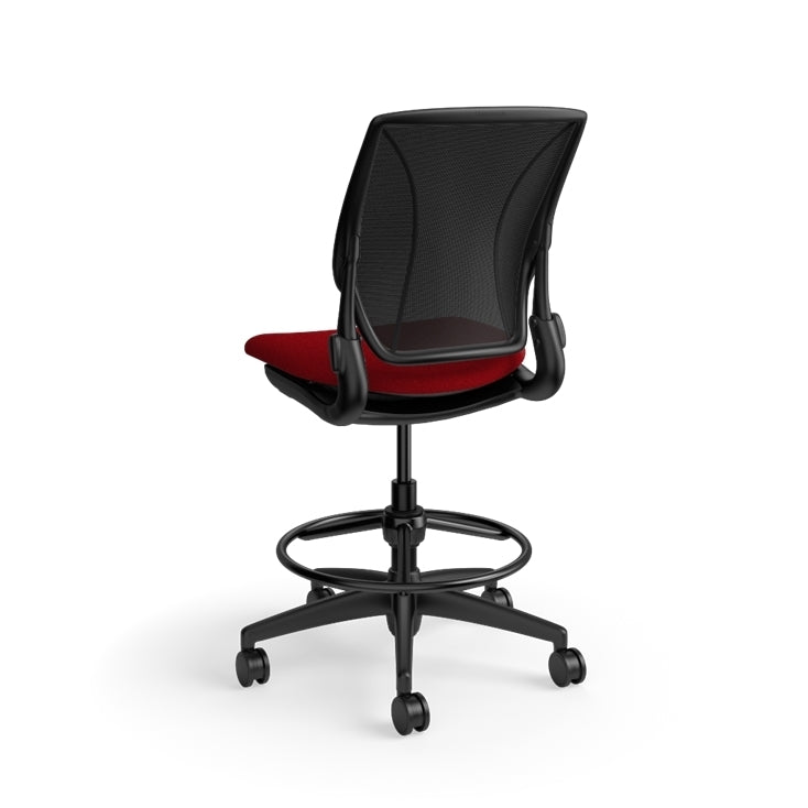 Humanscale World LM stool in red seat and black frame, back view. Kansas City Office Design.
