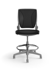 Humanscale World LM stool in black mesh seat and gray frame, front view. Kansas City Office Design.