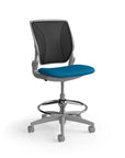 Humanscale World LM stool in peacock seat and gray frame, front angled view. Kansas City Office Design.