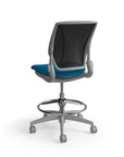 Humanscale World LM stool in peacock seat and gray frame, back view. Armless. Kansas City Office Design.