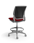 Humanscale World LM stool in red seat and gray frame, back view. Armless. Kansas City Office Design.