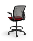 Humanscale World Stool with black mesh, black frame, Parma Red fabric seat, back view. Kansas City Office Design