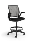 Humanscale World Stool with black mesh, black frame, black fabric, side view. Kansas City Office Design