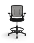 Humanscale World Stool with black mesh, black frame, black fabric, front view. Kansas City Office Design