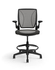 Humanscale World Stool with black mesh, black frame, front view. Kansas City Office Design