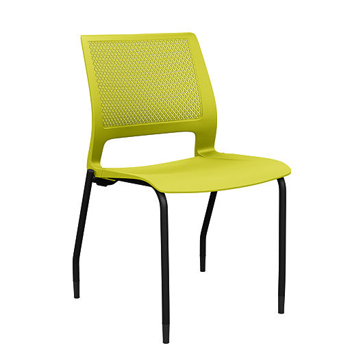 Front view of a SitOnIt Lumin 4Leg Stack Chair in green color with black frame. Kansas City Office Design.