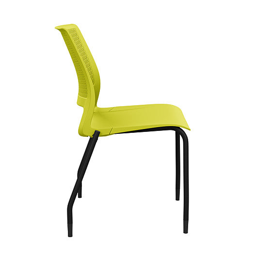 Side view of a SitOnIt Lumin 4Leg Stack Chair in green color with black frame. Kansas City Office Design.