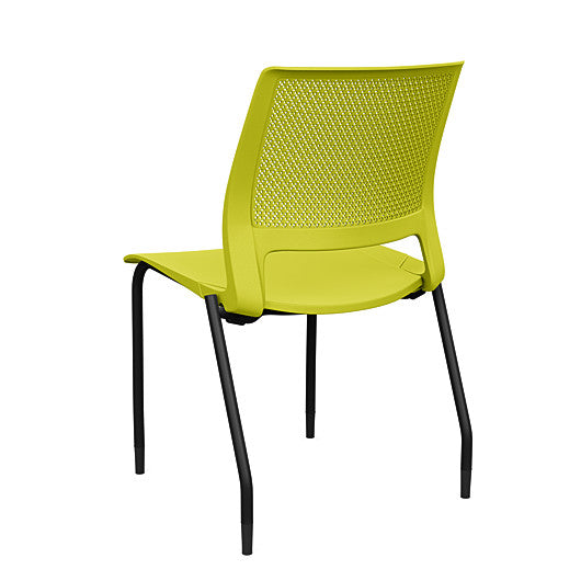 Back view of a SitOnIt Lumin 4Leg Stack Chair in green color with black frame. Kansas City Office Design.