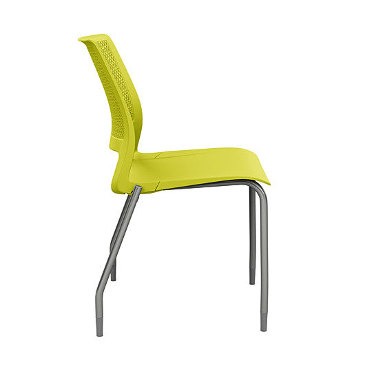 Side view of a SitOnIt Lumin 4Leg Stack Chair in green color with silver frame. Kansas City Office Design.