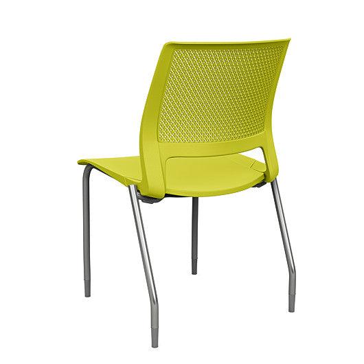 Back view of a SitOnIt Lumin 4Leg Stack Chair in green color with silver frame. Kansas City Office Design.