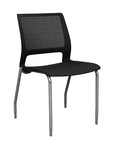Front view of a SitOnIt Lumin 4Leg Stack Chair in black color with silver frame. Kansas City Office Design.