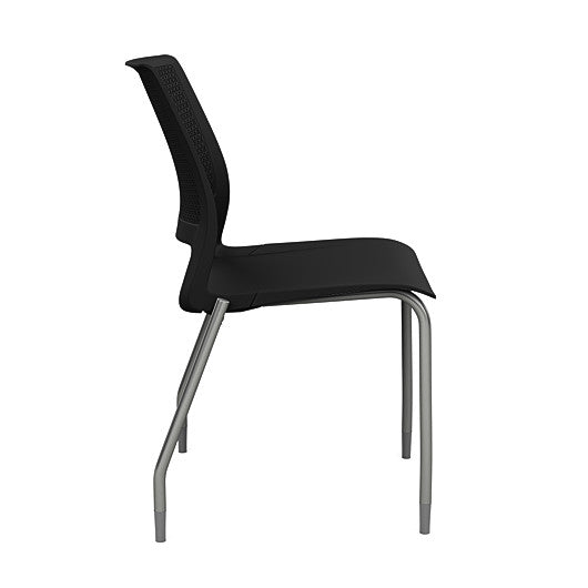 Side view of a SitOnIt Lumin 4Leg Stack Chair in black color with silver frame. Kansas City Office Design.