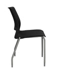 Side view of a SitOnIt Lumin 4Leg Stack Chair in black color with silver frame. Kansas City Office Design.