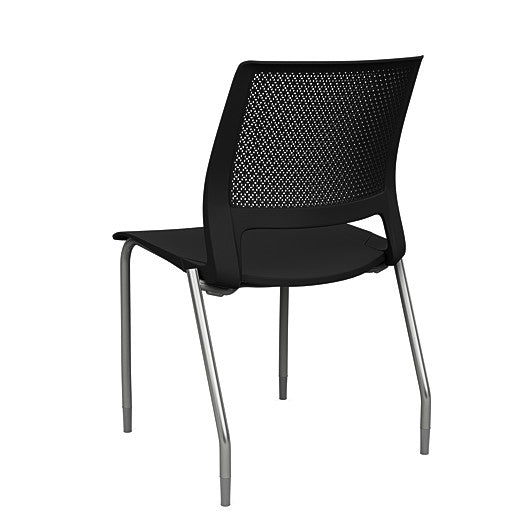 Back view of a SitOnIt Lumin 4Leg Stack Chair in black color with silver frame. Kansas City Office Design.