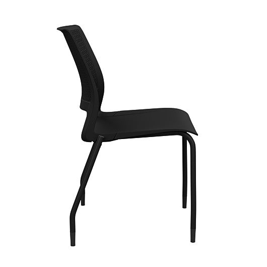 Side view of a SitOnIt Lumin 4Leg Stack Chair in black color with black frame. Kansas City Office Design.