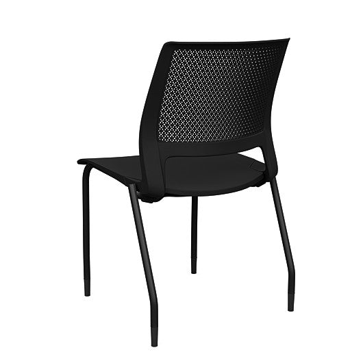 Back view of a SitOnIt Lumin 4Leg Stack Chair in black color with black frame. Kansas City Office Design.