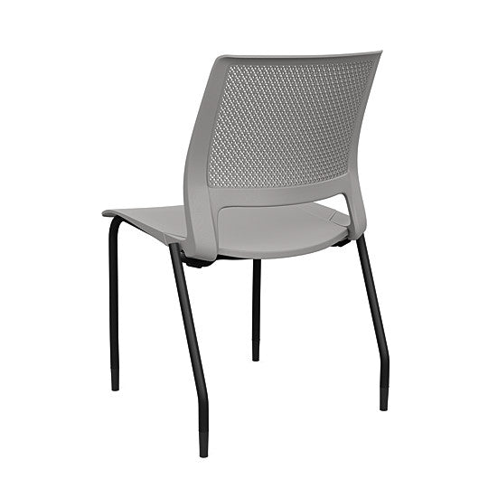 Back view of a SitOnIt Lumin 4Leg Stack Chair in gray color with black frame. Kansas City Office Design.