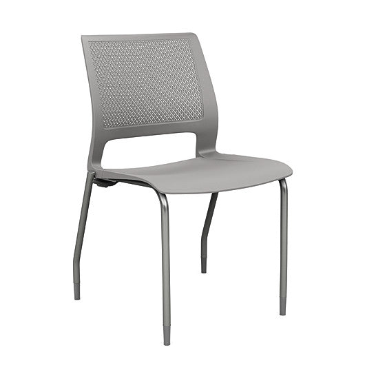Front view of a SitOnIt Lumin 4Leg Stack Chair in gray color with silver frame. Kansas City Office Design.