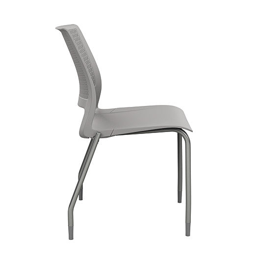 Side view of a SitOnIt Lumin 4Leg Stack Chair in gray color with silver frame. Kansas City Office Design.