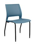 Front view of a SitOnIt Lumin 4Leg Stack Chair in lagoon color with black frame. Kansas City Office Design.
