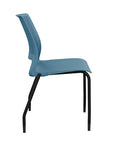 Side view of a SitOnIt Lumin 4Leg Stack Chair in lagoon color with black frame. Kansas City Office Design.