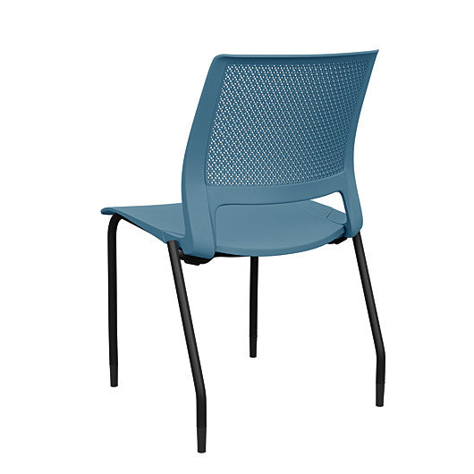 Back view of a SitOnIt Lumin 4Leg Stack Chair in lagoon color with black frame. Kansas City Office Design.