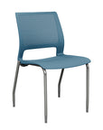 Front view of a SitOnIt Lumin 4Leg Stack Chair in lagoon color with silver frame. Kansas City Office Design.