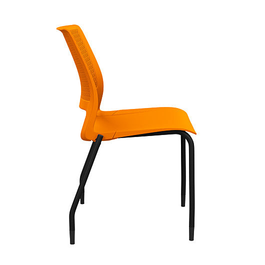 Side view of a SitOnIt Lumin 4Leg Stack Chair in orange color with black frame. Kansas City Office Design.