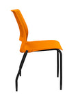 Side view of a SitOnIt Lumin 4Leg Stack Chair in orange color with black frame. Kansas City Office Design.