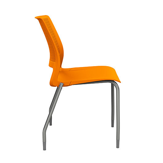 Side view of a SitOnIt Lumin 4Leg Stack Chair in orange color with silver frame. Kansas City Office Design.
