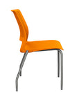 Side view of a SitOnIt Lumin 4Leg Stack Chair in orange color with silver frame. Kansas City Office Design.