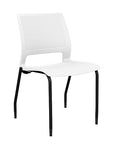 Front view of a SitOnIt Lumin 4Leg Stack Chair in white color with black frame. Kansas City Office Design.