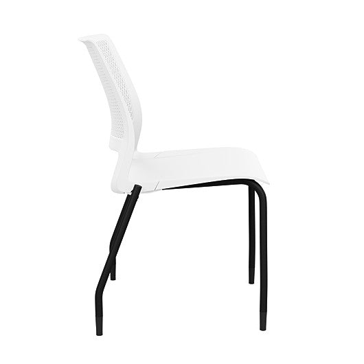 Side view of a SitOnIt Lumin 4Leg Stack Chair in white color with black frame. Kansas City Office Design.