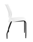 Side view of a SitOnIt Lumin 4Leg Stack Chair in white color with black frame. Kansas City Office Design.