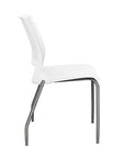 Side view of a SitOnIt Lumin 4Leg Stack Chair in white color with silver frame. Kansas City Office Design.