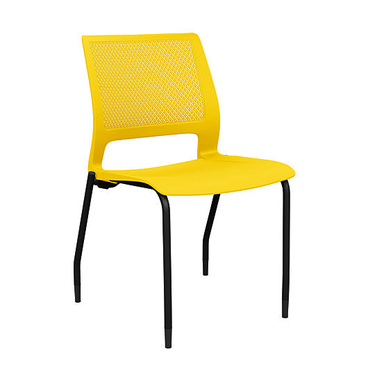 Front view of a SitOnIt Lumin 4Leg Stack Chair in yellow with black frame. Kansas City Office Design.