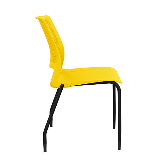Side view of a SitOnIt Lumin 4Leg Stack Chair in yellow with black frame. Kansas City Office Design.