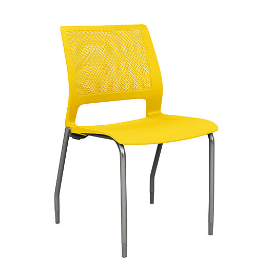 Front view of a SitOnIt Lumin 4Leg Stack Chair in yellow color with silver frame. Kansas City Office Design.