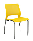 Front view of a SitOnIt Lumin 4Leg Stack Chair in yellow color with silver frame. Kansas City Office Design.