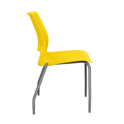 Side view of a SitOnIt Lumin 4Leg Stack Chair in yellow color with silver frame. Kansas City Office Design.