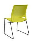Back view of a SitOnIt Lumin sled base Stack Chair in green color with black frame. Kansas City Office Design.