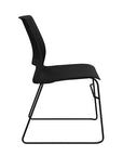 Side view of a SitOnIt Lumin sled base Stack Chair in black color with black frame. Kansas City Office Design.
