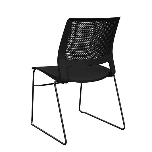 Back view of a SitOnIt Lumin sled base Stack Chair in black color with black frame. Kansas City Office Design.